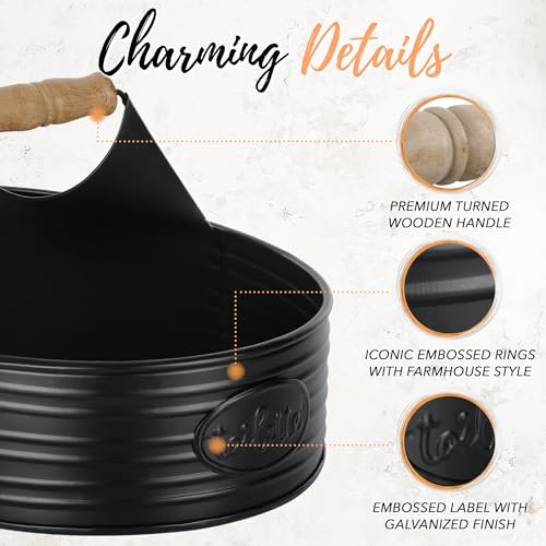 Autumn Alley Rustic Farmhouse Bath Caddy for Shower – Toiletries Countertop Organizer for Bathroom – Industrial Chic Décor – Matte Black Bathroom Accessories (Aged Black), Large