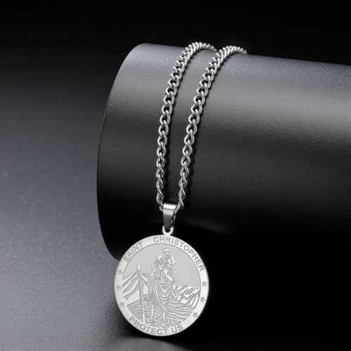 Dreamtimes St Christopher Necklace Bible Verse Pendant Medal Pendant Protection Religious Amulet Jewelry For Men Women Guardian Travel Protection Gift Style 1-S