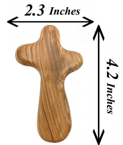Zuluf Set of 6 Palm Size Olive Wood Crosses 4.2" (10.7cm) – Baptism Cross for Men, Christian Religious Keepsake, Small Catholic Wood Gift for Men and Women CRS133 6 Large with Velvet