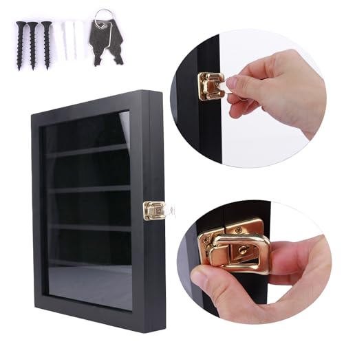 Pocket Knife Display Case,Knife Display case for Wall,Wood Pocket Knife Display Stand,for Pocket Knife and Military Folding Knife Display,Dust and UV Resistant,Lockable,Black
