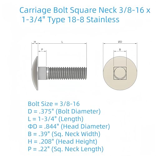 SANTIE 3/8"-16 x 1-1/2" stainless steel carriage bolts, 25-piece pack