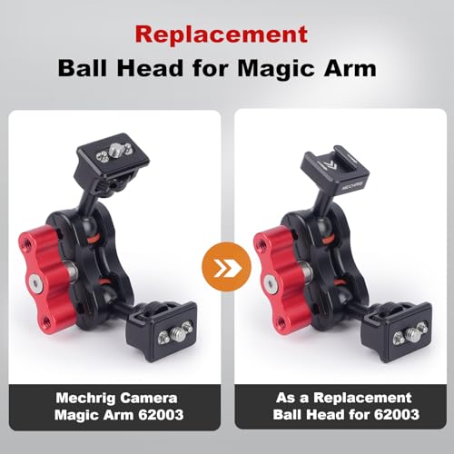 20mm Ball Head Cold Shoe Adapter, CNC Aluminum Camera Mount for DSLR Cameras, Phone Clamps, LED Lights, Microphones - Replacement for Mechrig Magic Arm Accessory(Cold Shoe Mount Ball Head 62009)