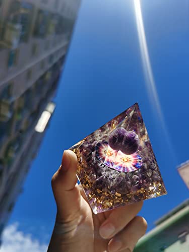 Amethyst Crystal Pyramid, Love Heart Positive Energy Generator Home Office Decor, Orgonite Pyramid Protection Pyramid for Anniversary Valentine's Day Wife Friend