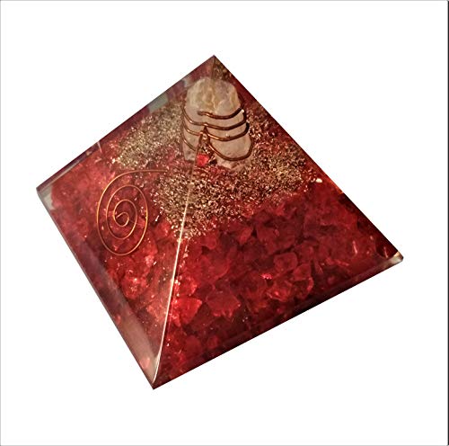 Purpledip Red Jasper Orgone Pyramid with Crystal Quartz Energy Rod: Good Luck Healing Charm, Divine Spiritual Crystal Stone (11510)