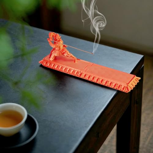 DICOSMETIC Incense Holder Samurai Incense Burner Orange Red Incenses Holder with Storage Box Ash Catcher Warrior Incenses Burner for Aromatherapy Meditation Yoga Room Decor