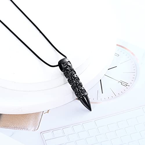 XSMZB Urn Necklaces for Ashes Bullet Container Pendant Stainless Steel Keepsake Holder Ashes for Pet Human Memorial Cremation Jewelry for Men Women Skull Bullet-Black