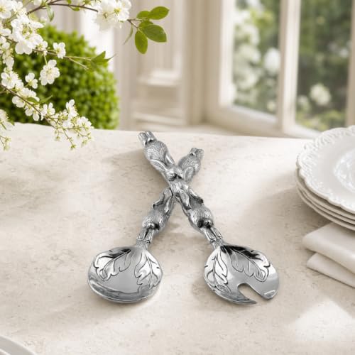 Arthur Court Bunny Salad Serving Spoon and Fork Set - Premium Aluminum Salad Servers - 11 Inch Long - Perfect for Easter Gatherings