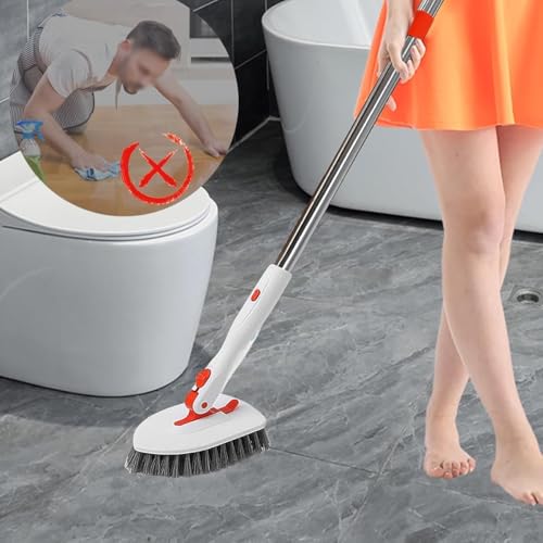 3 in 1 Tub Tile Scrubber Brush, with 133cm Adjustable Long Handle and 4 Detachable Replacement Brush Heads for Cleaning Bathroom Kitchen