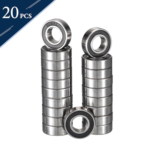 HiPicco 628-2RS Deep Groove Ball Bearings, ID 8mm x OD 24mm x Width 8mm Miniature Bearings, Double Rubber Sealed Ball Bearing Pre-Lubricated Chrome Steel Z2 Lever 20pcs 628-2RS 8x24x8mm