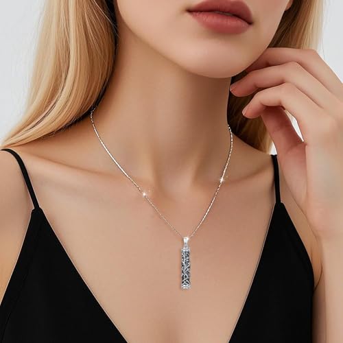 Urn Necklace for Ashes Cylinder Bar Heart Shaped Urn Tree of Life Celtic Necklace 925 Sterling Silver Cremation Jewelry Ashes Pendant Keepsake Memorial Jewelry for Women Men Silver/Gold