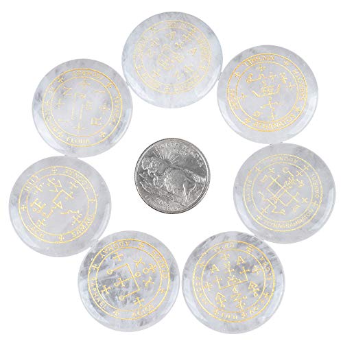 rockcloud 7PCS Rock Quartz Engraved Magic Circle Round Healing Crystal