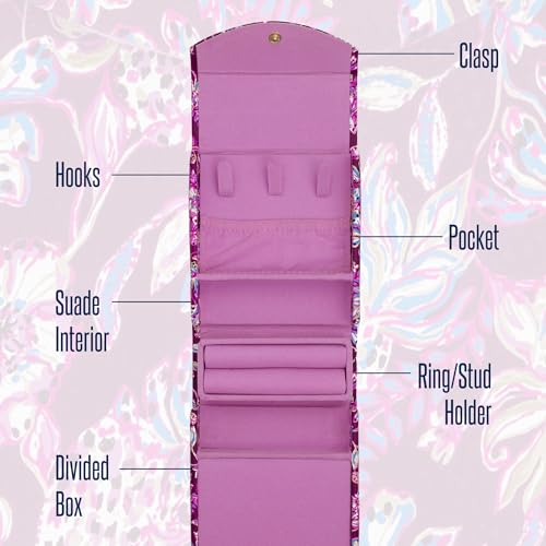 Lilly Pulitzer Travel Jewelry Case Organizer, Vegan Leather Jewelry Box for Women, Cute Jewelry Organizer Holds Necklaces, Rings, Bracelets, Small Jewelry Roll (Amarena Cherry) Amarena Cherry