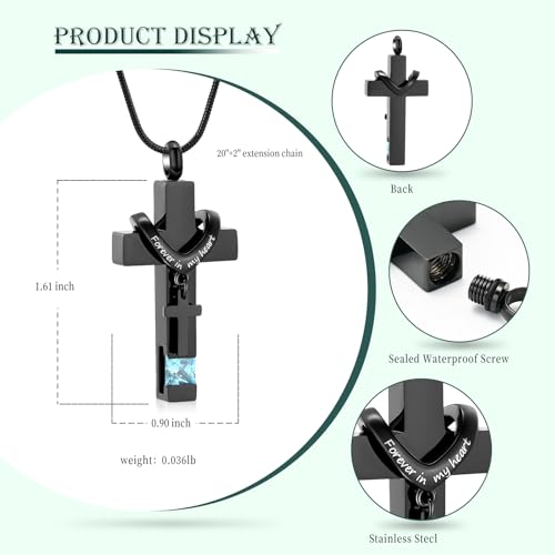 Cross Cremation Jewelry Urn Necklaces Urn Pendant Necklaces for Ashes Memorial Keepsake Pendant for Women Men Gifts With Funnel Kit & Bag Black+LightBlue