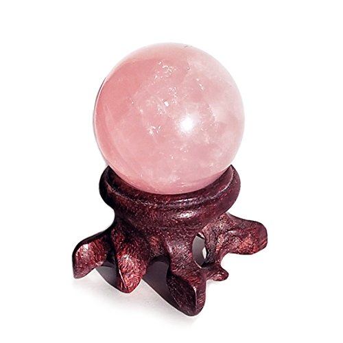 Polar Jade Natural Rose Quartz Crystal Ball with Stand, 30mm/1.2" 30 mm