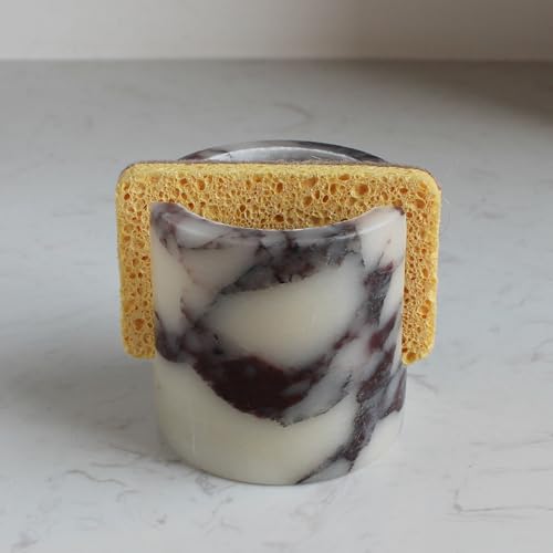 Nawgnail Natural Marble Travertine Sponge Holder for Kitchen Counter, Drying Rack, Sponge Caddy for Sink Organizer - Calacatta Viola Marble