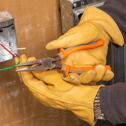 Klein Tools 2038RINS 8-inch insulated long nose side-cutting pliers with induction-hardened knives, 1000V rated