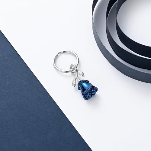 constantlife Rose Flower Urn Keychain Cremation Jewelry for Ashes, Stainless Steel Memorial Pendant Gift Funeral Keepsake Blue