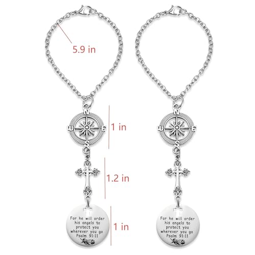 2 Pack Cross Car Charms for Women Men, Guardian Angel Rear View Mirror Decor, Psalm 91:11, Bible Verse, Christian Faith Based Car Accessory, Religious Gift