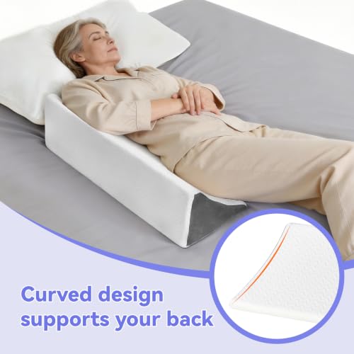 Vekkia wedge pillow for side sleeping with high-density foam, white and gray, providing back support and body positioning.