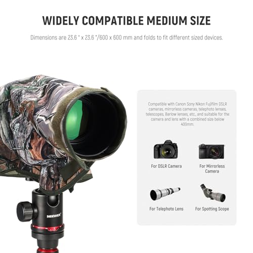 NEEWER Camera Rain Cover, M Medium Size Waterproof Raincoat Cover Sleeve for Canon Sony Nikon Fujifilm DSLR Camera & Lenses up to 200mm, Dual Sided Camouflage Green Camo Nylon, PB021