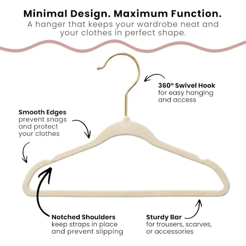 CONCEPTS 25 Pack Ivory/Gold Hook Non-Slip Velvet Hanger for Baby, Clothes Hangers for Toddler & Newborn, Small Hangers for Baby Clothes, Pants & Shirts, Space-Saving Nursery Closet Organizer Ivory / Gold Hook