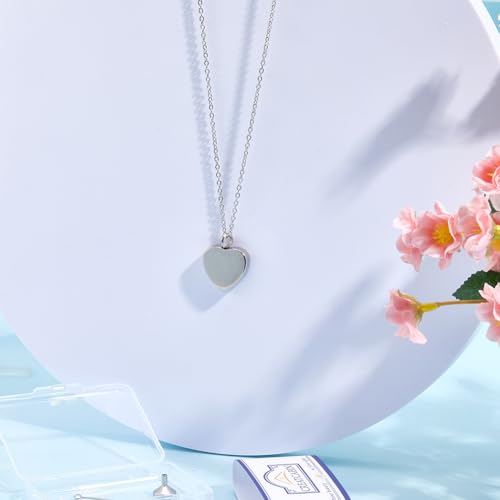 CREATCABIN Heart Cremation Jewelry for Ashes Urn Necklace Keepsake Cremation Jewelry Mini Stainless Steel Silver Memorial Urns Pendant with Funnel Pin for Bereavement Family Friends 2x2.6cm Silvery