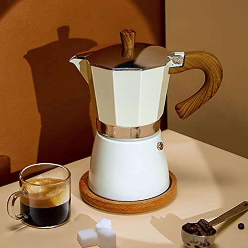 Coffee Pot, Moka Pot Italian Coffee Maker 6 cup/10 OZ Stovetop Espresso Maker for Gas or Electric Ceramic Stovetop Camping Manual Cuban Coffee Percolator for Cappuccino or Latte Creamy-white(6 Cup/300ml)
