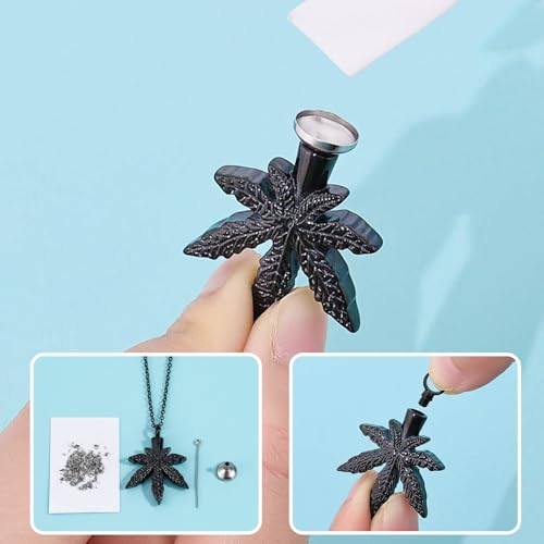 Maple Leaf Urn Necklace for Ashes 316L Stainless Steel Cremation Memorial Keepsake Pendant for Men Women Black