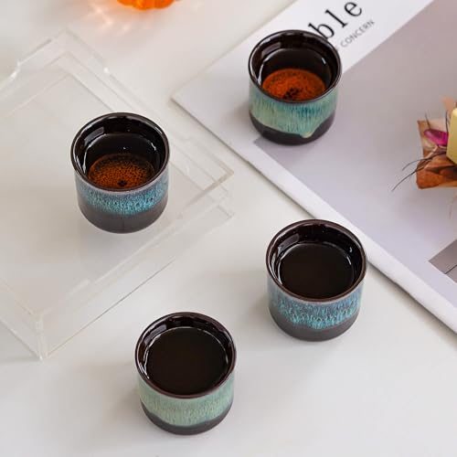 Espresso Cups Set of 2, Ceramic Espresso Cups, Expresso Shots Cups, 2.5oz Tea Cups, Demitasse Cups (4, full magic/full magic blue) 4