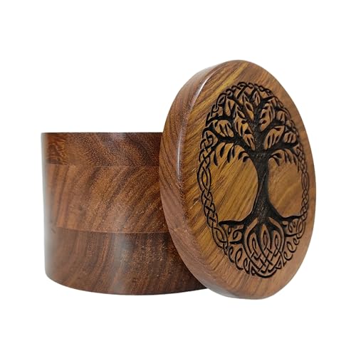 Wooden Urn for Human Ashes Round Shape-Beautiful Tree of Life Engraved-Wooden Urns Handcrafted Funeral Cremation Urn for Ashes Rosewood Decorative Keepsake urn 4.5''Diameter 5'' Height