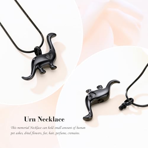 Minicremation Cremation Urn Necklace for Ashes Dinosaur Memorial Jewelry Pendant for Women Men Keepsake Lockets Black