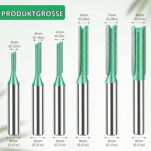 Set of 6 Milling Cutter for Router Set, Groove Cutter Set with 8 mm Shank, Precision Wood Cutter for Routers, 3 mm, 4 mm, 5 mm, 6 mm, 7 mm, 8 mm for Grooves, Rebates and Wood Connections