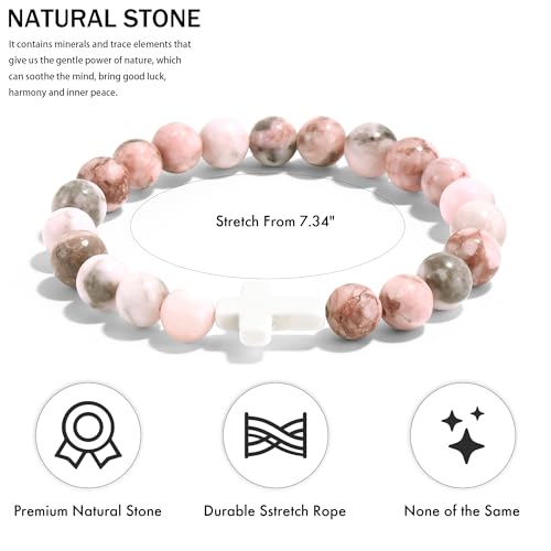 VIBILIA Cross Beaded Bracelets for Women, Birthday Gifts B 1. Cross - Pink Zebra