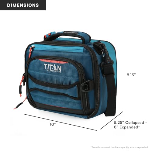 Titan by Arctic Zone Expandable Lunch Box, 2 Ice Packs, Leak Proof, Blue