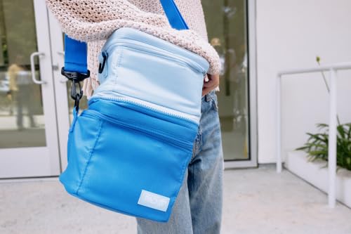 PackIt Freezable Small Mod 3-In-1 lunch box in sky blue and azure blue, 3.2L capacity, with foldable compartments for easy carrying