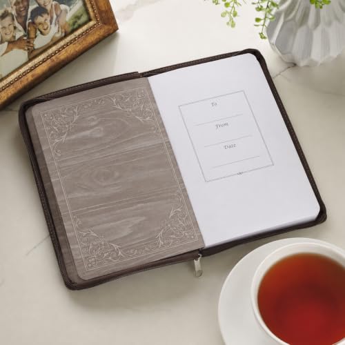 Classic Faux Leather Journal A Man's Heart Proverbs 16:9 Bible Verse Brown Inspirational Notebook, Lined Pages w/Scripture, Ribbon Marker, Zipper Closure