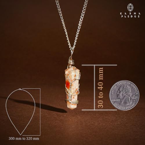 KARMAPLEDGE Crystal Necklace Birthday Gifts for Women, Mom, Natural Sunstone Healing Crystal Pendant Necklaces for Chakra Balance, Good Luck, Positivity, Meditation, Tree of Life Crystal Jewelry