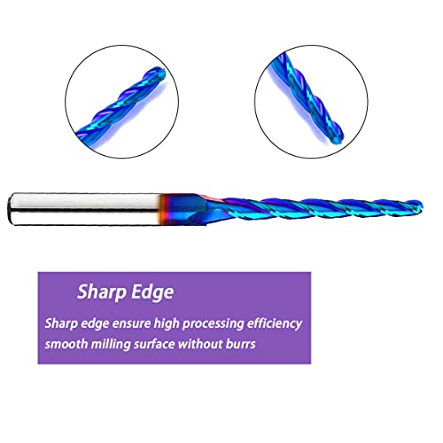 RUHIWORKER 1/8-inch tapered ball nose CNC bits, 1-degree angle, 2-pack for edge treatment and grooving