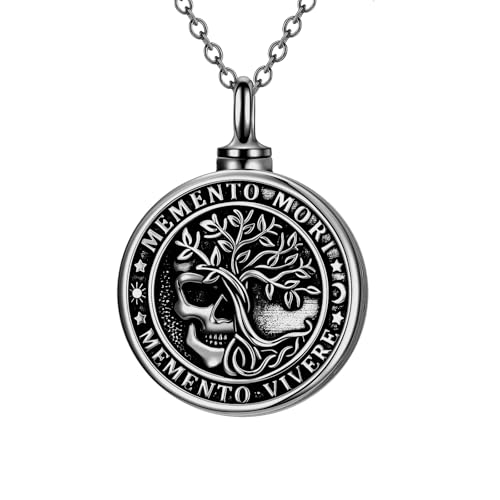 Memento Mori Urn Necklace for Men Gothic Skull Stoicism Cremation Jewelry B06-Memento Mori Urn-Black
