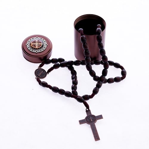 6mm Rosary Beads with Rosary Box, Black Glass Saint Benedict Necklace, Anglican Prayer Beads Catholic Gifts Rosary-6-8
