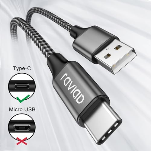 Raviad USB C Cable 2 m Pack of 2 3.1 A Charging Cable USB C Fast Charging Cable USB C | Nylon USB C charging cable for iPhone 17 16 15 Pro Max, Pad Pro, Galaxy S25 S24 S23 Ultra, MacBook, Huawei P60 P50, Google Pixel gray