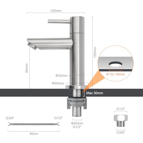 Ibergrif M18103 Brushed SUS304 Cold Water Basin Tap, 70 mm