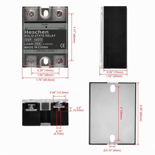 Heschen Single Phase DC/DC Solid State Relay, SSR-40DD, Input 4-32VDC, Output 24-220VDC, 40A 50-60Hz