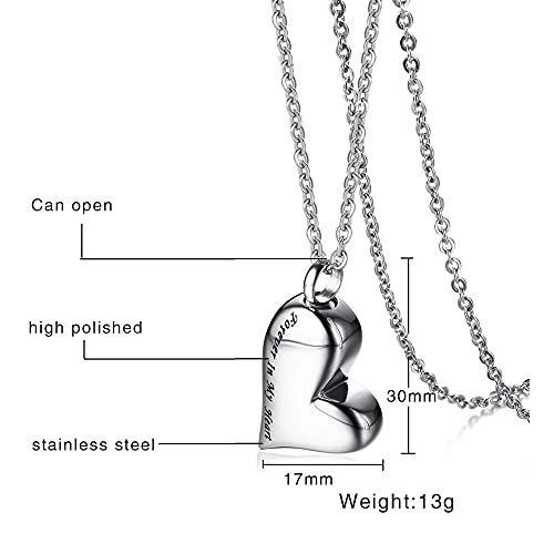 VNOX Heart Urn Necklace for Ashes - Memorial Cremation Jewelry for Ashes,Forever in My Heart Urn Locket for Ashes Stainless Steel Urns Pendant Keepsake Jewelry A.Pack of 3-Plain