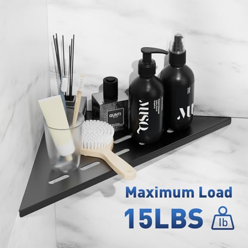 lives Shower Corner Shelf 2 Pack, 10-Inch 304 Stainless Steel, Matte Black Black-rectangular Patterns Triangle-2pcs