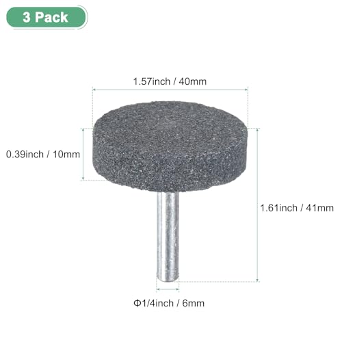 M METERXITY Pack of 3 Whetstones with Attachment 1/4 Inch (6 mm) Shaft Aluminum Oxide Polishing and Grinding Drill for Rotary Tools 1.57 Inch (40 mm) Diameter 80 Grit Tip [Grey] 40mm