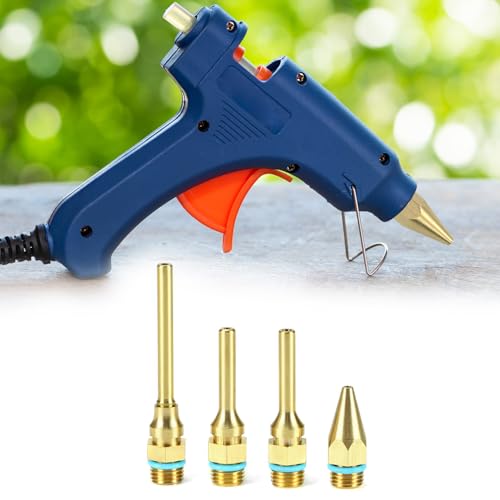 QWORK pure copper glue gun nozzle set with 4 replacement tips in assorted lengths and bore sizes