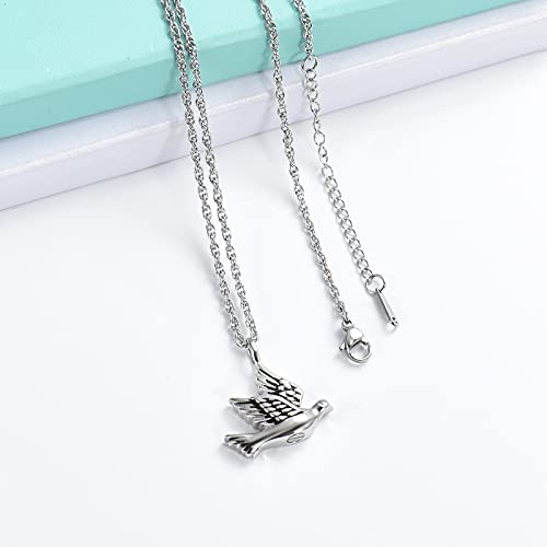 shajwo Cremation Jewelry for Ashes Stainless Steel Peace Dove Urn Keepsake Memorial Ash Holder Cremation Urn Pendant Necklace Silver