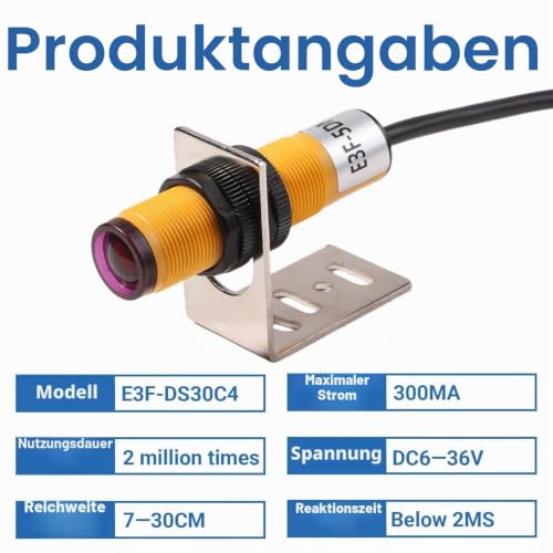 E3F-5DN1-5L Capacitive Sensor 5 m Infrared NPN 6V-36V DC | Pack of 2 photoelectric sensor switches photoelectric normally open for automation conveyor systems