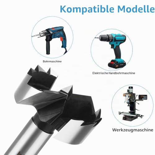 HPHOPE Forstner Drill Bit 25 mm for Wood, Wood Drill Bit with Round Shank, Length: 90 mm | C45 steel, with centering tip for precise, tear-free, quick chip removal, ideal for wood, chipboard, fiberboard Ø 25mm